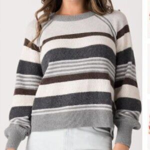 Margaret O'Leary Gray/Brown Zoey Striped Cotton Blend Sweater Size Large